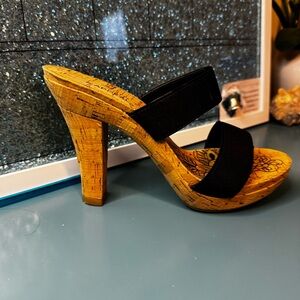 Black Cork Block Heel platform Sandals - Women